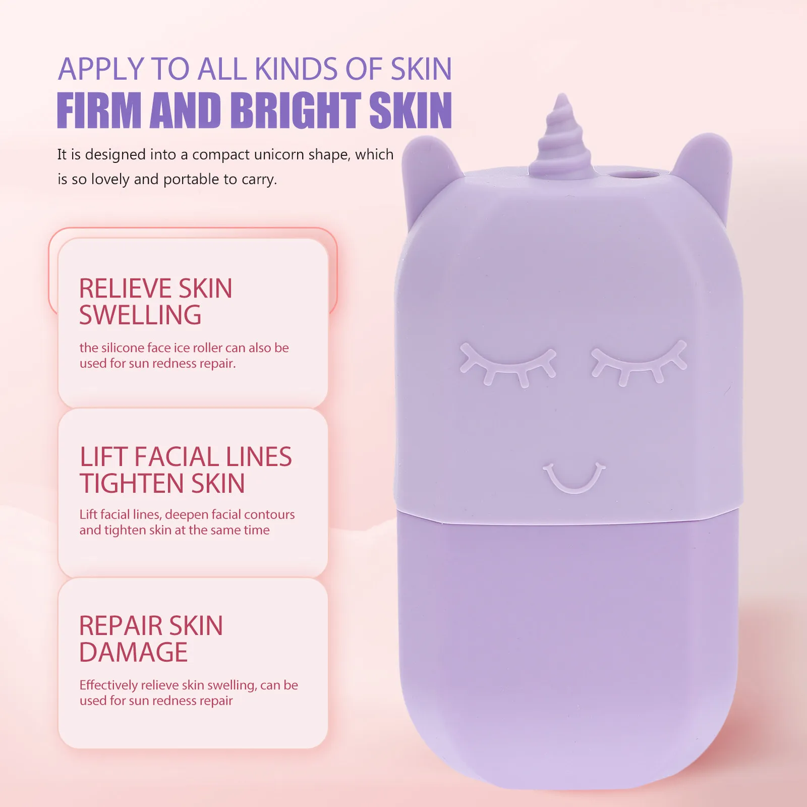 Silicone Unicorn Face Ice Massager Cooling Facial Massage Tool for Puffiness and Soothing Skin Care view 3