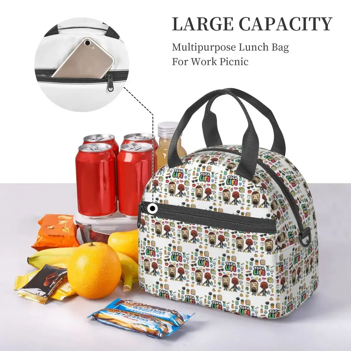 Toca Boca Insulated Lunch Bag for School Picnic Storage Food Boxes Leakproof Cooler Thermal Lunch Box Tote