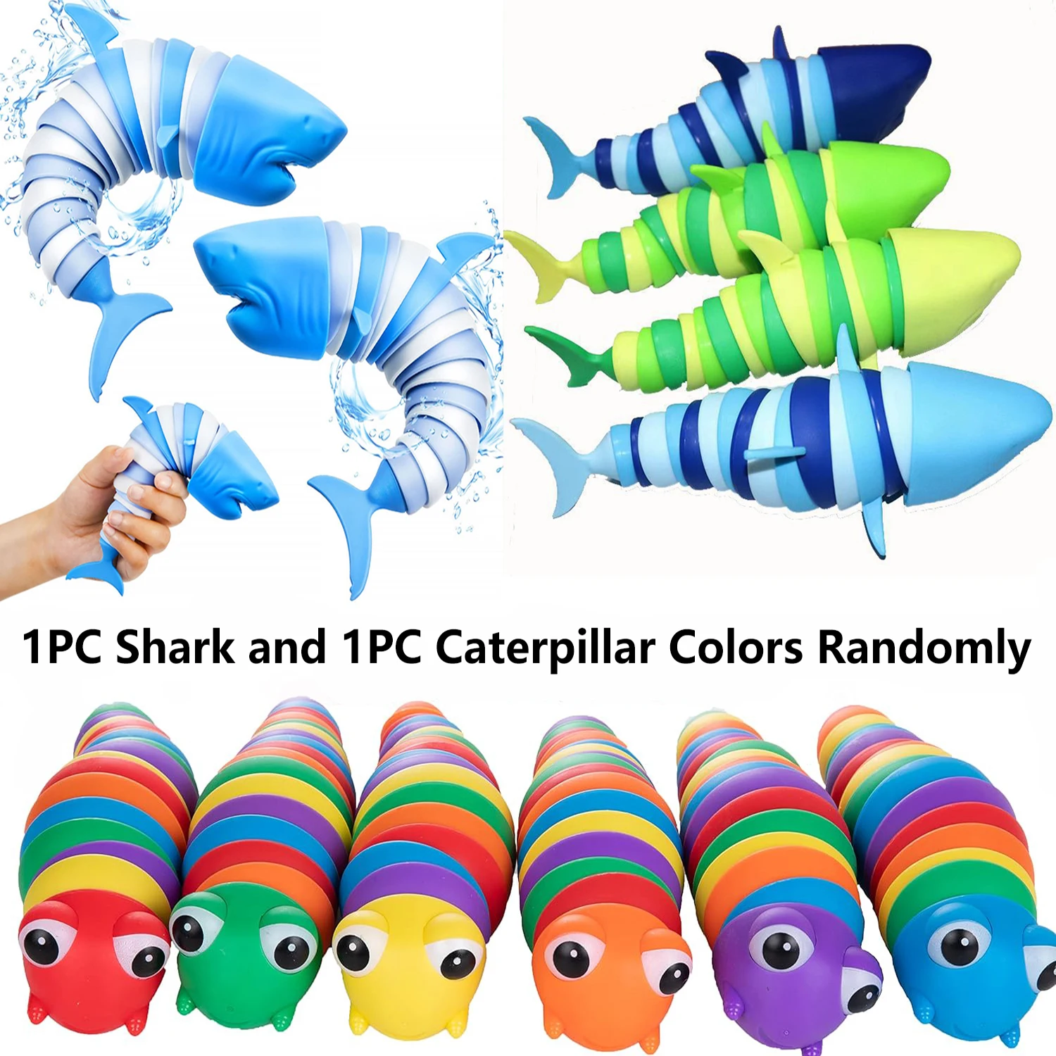 Fidget Slug Toy, Sensory Slug Fidget Toys, Cute Shark and Caterpillar Sensory Toys, Stress Relief Fidget Toy for party favor