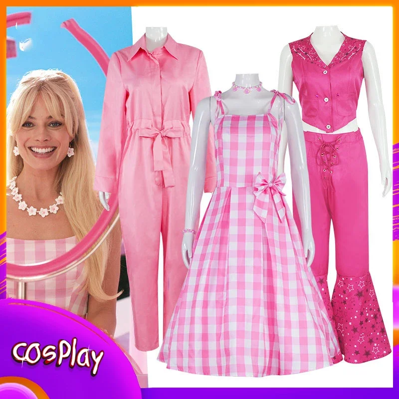 Movie Barbi-e Cosplay Costume Ken Ryan Gosling Women Margot Robbie Barbi-e Cosplay Pink Clothes Top Pants Suit Halloween Uniform