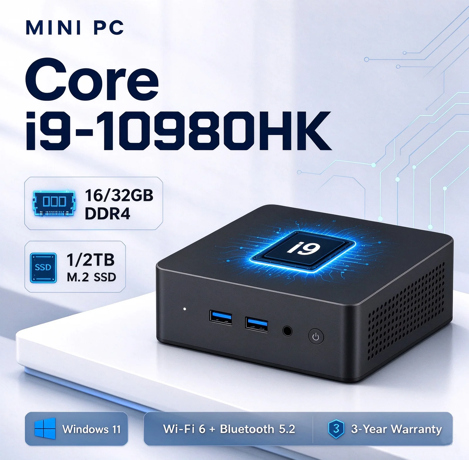 코어 i9-10980HK 미니 PC, 16GB/32GB DDR4 RAM, 2048GB SSD, Wi-Fi 6, 블루투스 5.2, 게이밍, 사무용, 가정용, 비즈니스용 데스크톱 미니 컴퓨터