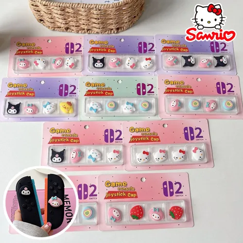 Sanrio HelloKitty-empuñaduras de Joystick, bonitas para Nintendo Switch 2, controlador JoyCon, cubierta protectora de goma con agarre para pulgar de dibujos animados Kawaii