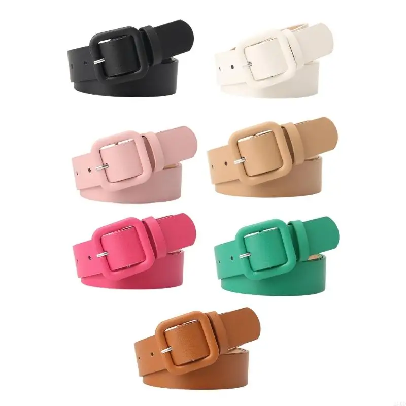 Simple Design Waist Belt Women Girl Eye Catching Square Buckles Candy Color Belt