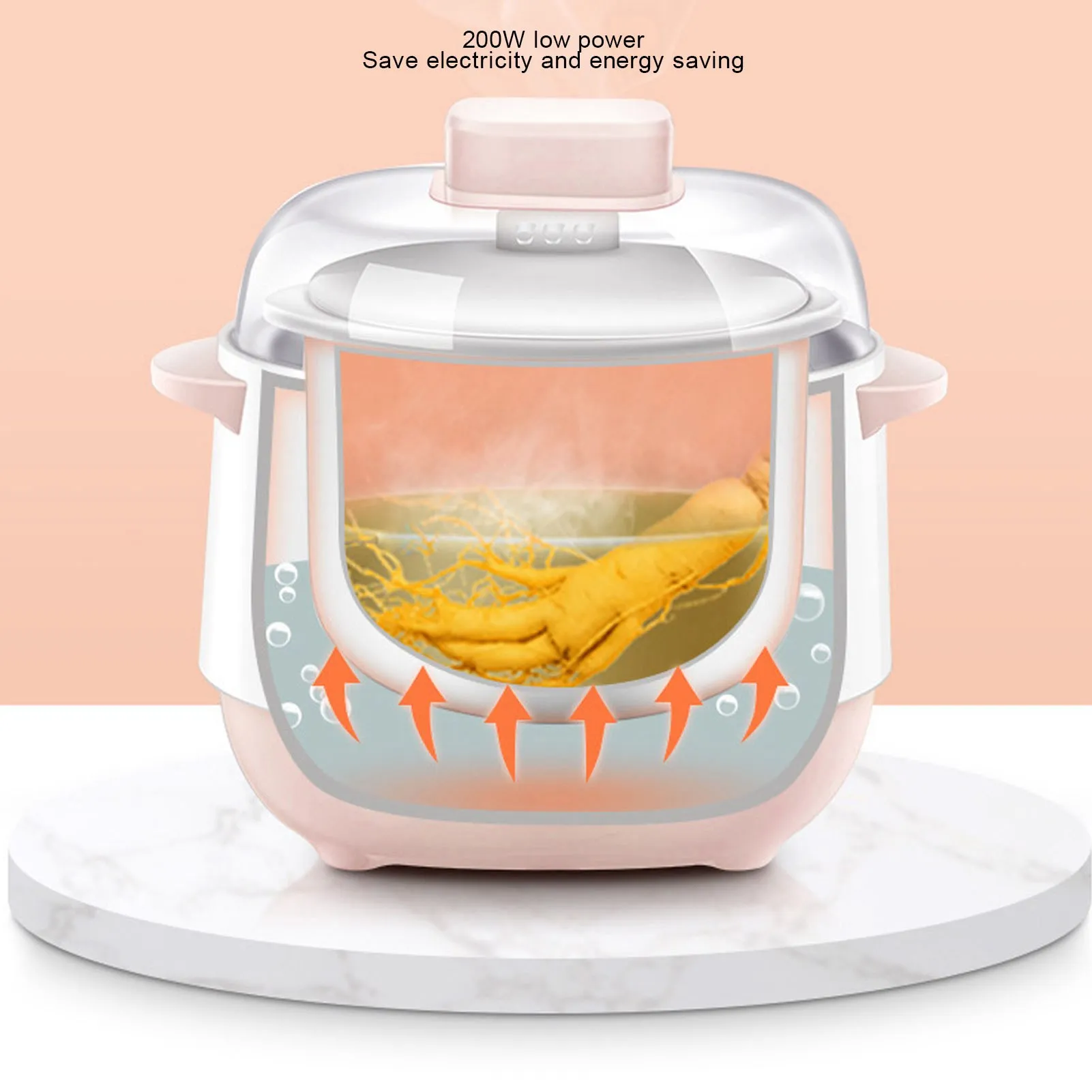 Electric Stew Pot 1L 200W Anti Dry Burn Safe Intelligent Electric Ceramic Cooker for Porridge Rice Soup