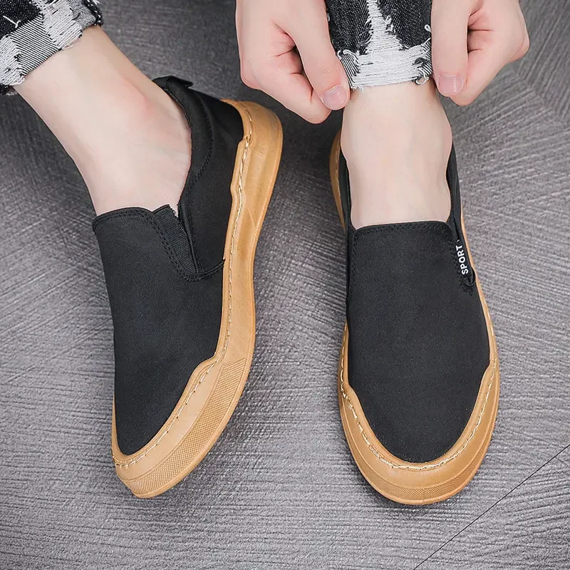 Black Canvas Shoes Women Slip On Flat Casual Black Fashion Platform Men Vulcanized Sneakers Zapatillas Mujer Tenis Loafers