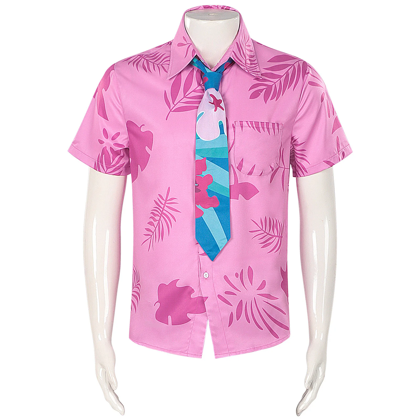 

Fox Nick Wilde Cosplay Costume Pink Print Beach Shirt with Tie Anime Movie Animal Dress Up Clothes For Adult Comic-con Party Top