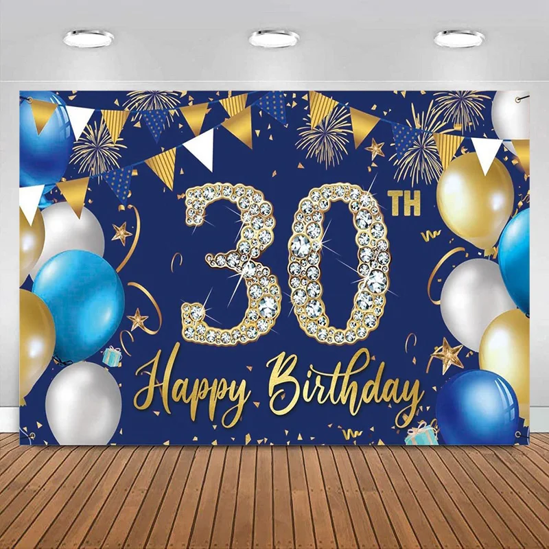 

Happy 30th Birthday Decorations Backdrop Banner for Men, Happy 30th Birthday Blue Photography Background Party Sign Poster