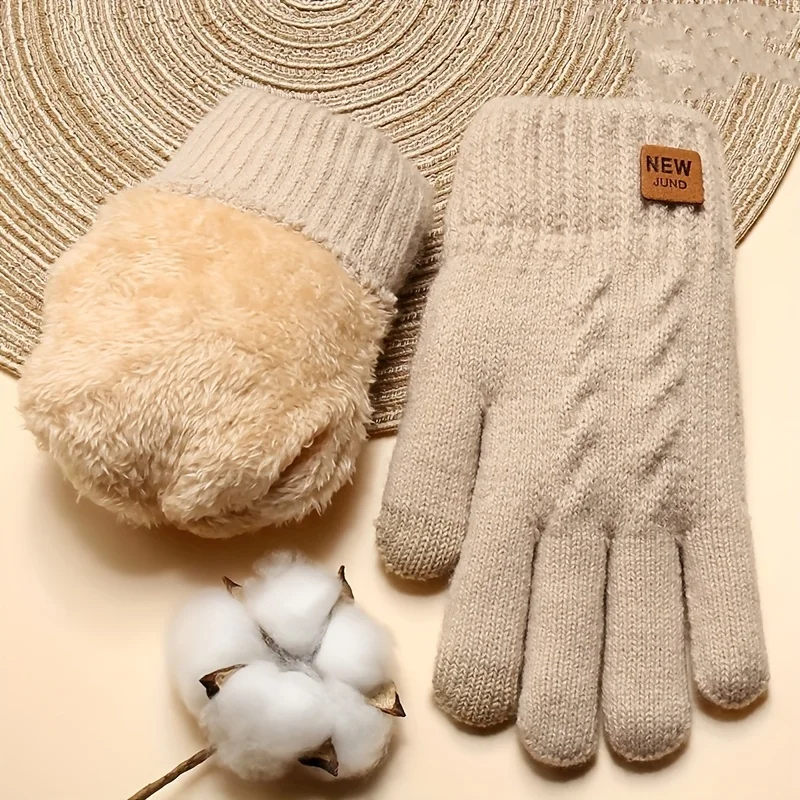 

Ladies Winter Thickened Double-Layer Knitted Gloves plus Velvet Cold-Proof Warm Solid Color Touch Screen Wholesale.Labubo.
