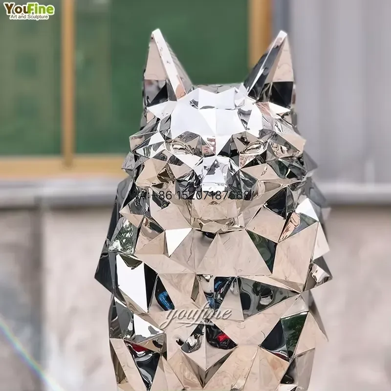 Wmwmnu for YouFine Modern Geometric Howling Wolf Sculpture Resin Fiberglass Silver Finish Animal Statue for Home Garden Decor