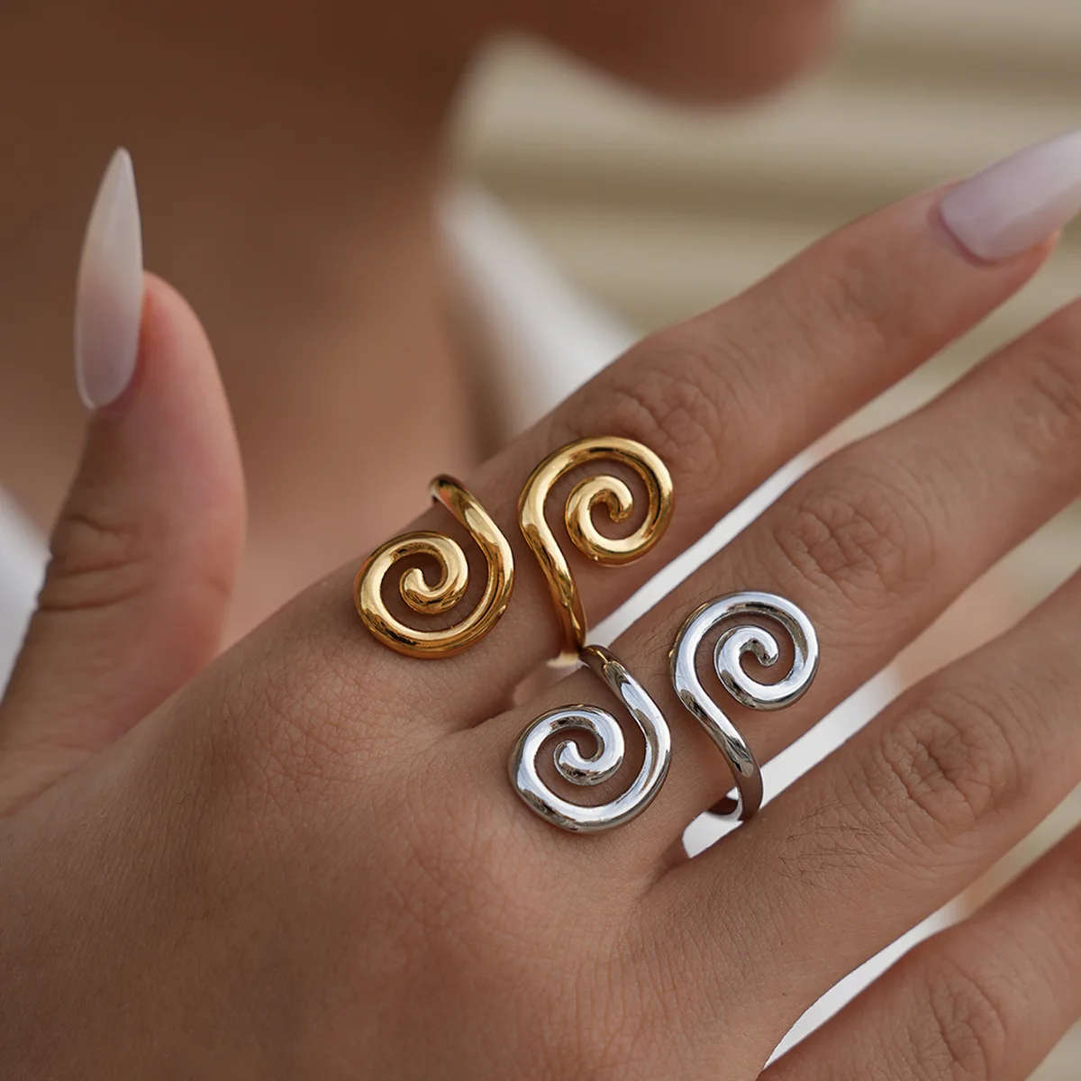 Simple Fashion Swirl Open Ring for Women Fade-Resistant Stainless Steel Gold Color Plated Spiral Rings Jewelry Gift Кольца