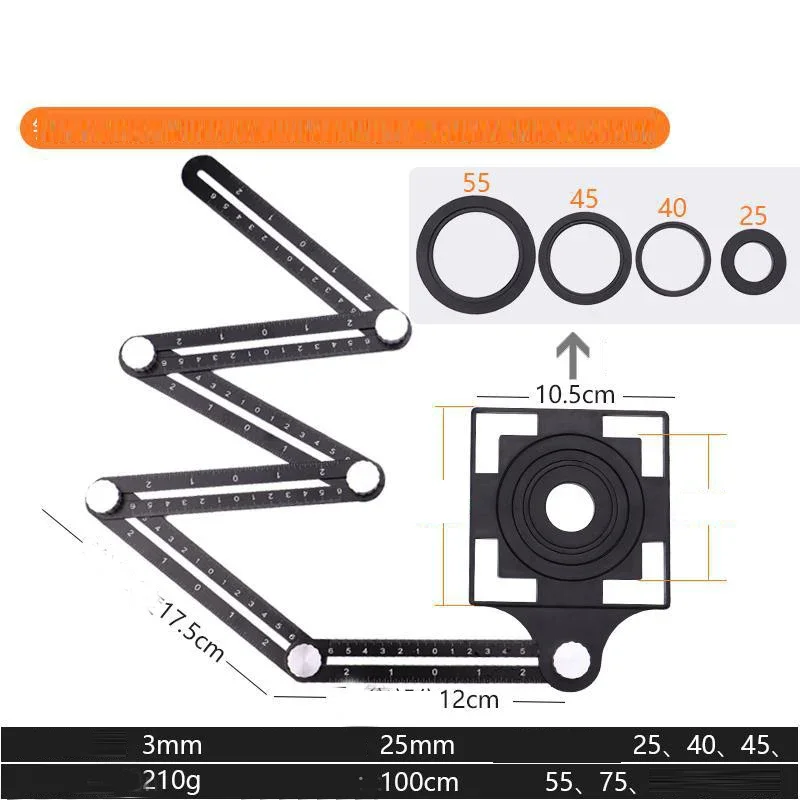 Multi Angle Measuring Ruler 6 Folding Multiple Angle Ruler Drill Guide Openings Locator DIY Woodworking Tile Flooring Punch Tool