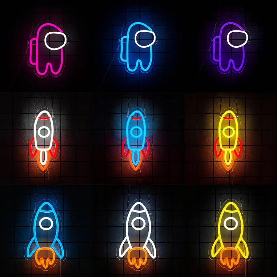 Spaceman Neon Sign Space LED Sign for Bedroom Wall Decor Rocket Neon Light for Living Gaming Room Boys Birthday Gift USB Powered