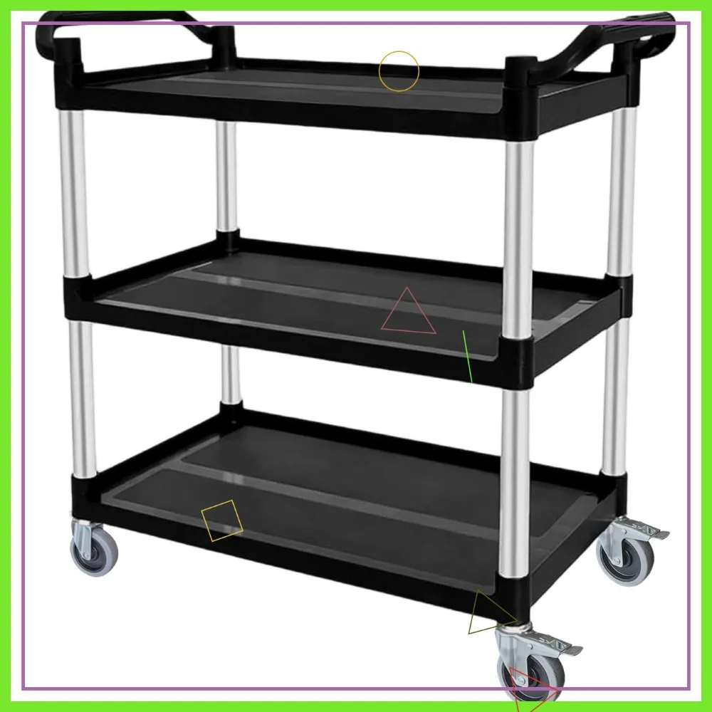 

Heavy Duty 3-Tier Utility Cart, 300 lbs Capacity, Silent Casters, for Home Office Warehouse