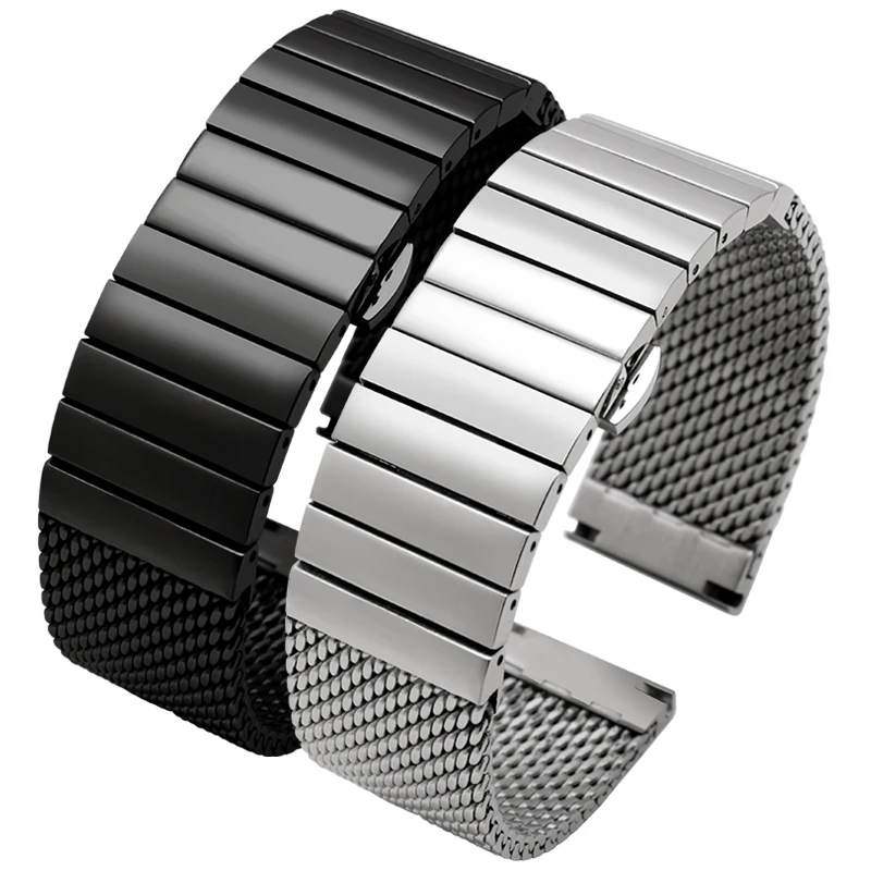 20/22/24Mm Stalen Duikhaai Mesh Voor Milanese Horloge Armband Band Weven Dubbele Klikband Voor Breitling Omega