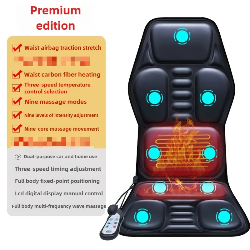 Car Massage Seat Cushion With Heating and Vibrating Lumbar Airbag Back Massage Chair Cushion With Manual Control Home Office Use