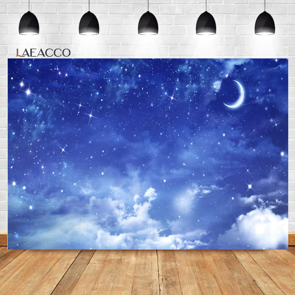 Laeacco Baby Shower Backgrounds Blue Sky White Clouds Stars Flowers Newborn Photography Backdrops Birthday Photocall Photobooth