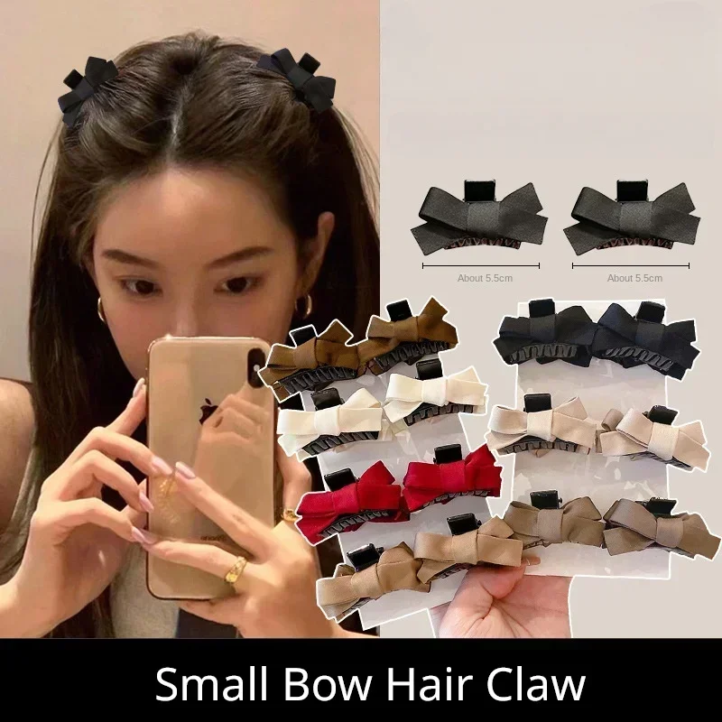 2pcs/set Double-layer Black Red Bow Small Hair Claw Women Girls Sweet Cute Princess Head Bangs Hairpin Hair Styling Accessories