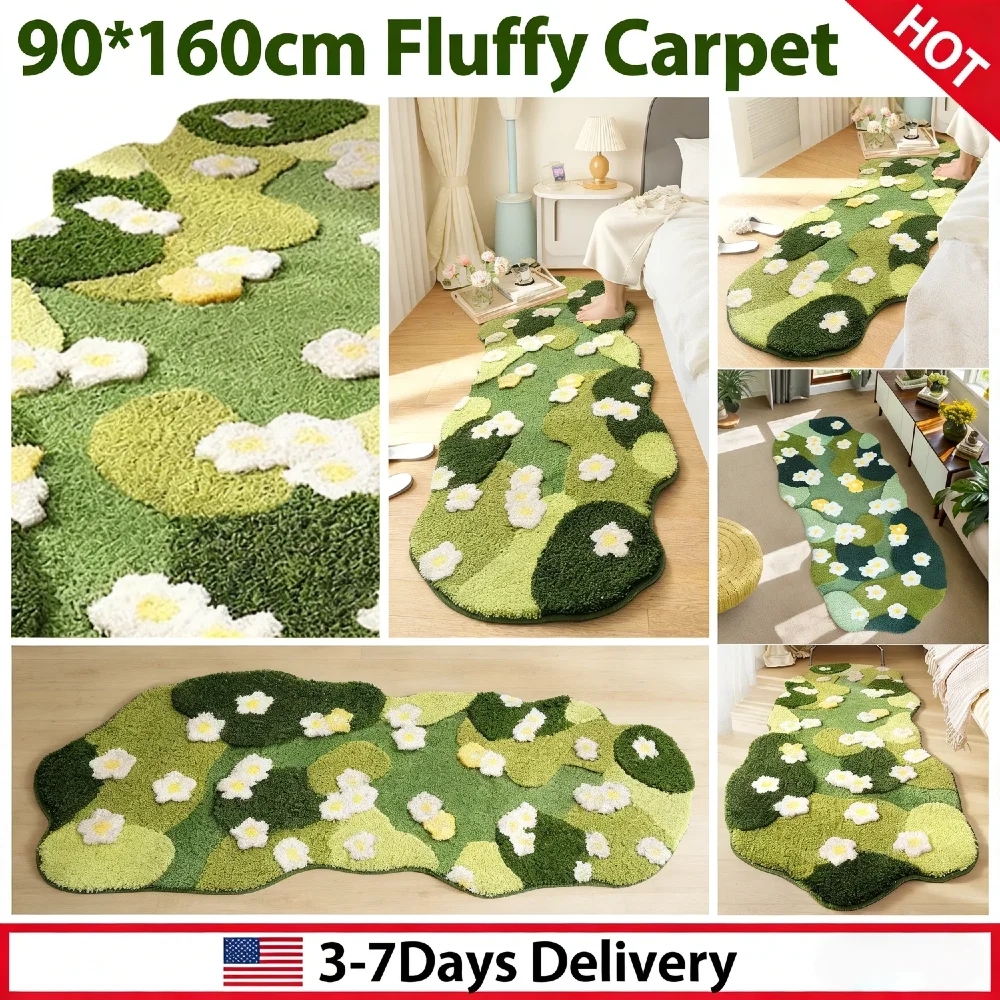 

Пушистый 3D-ковер цвета мха с эффектом флокирования, зеленый, в форме лесного массива, нескользящий, моющийся, для спальни и гостиной