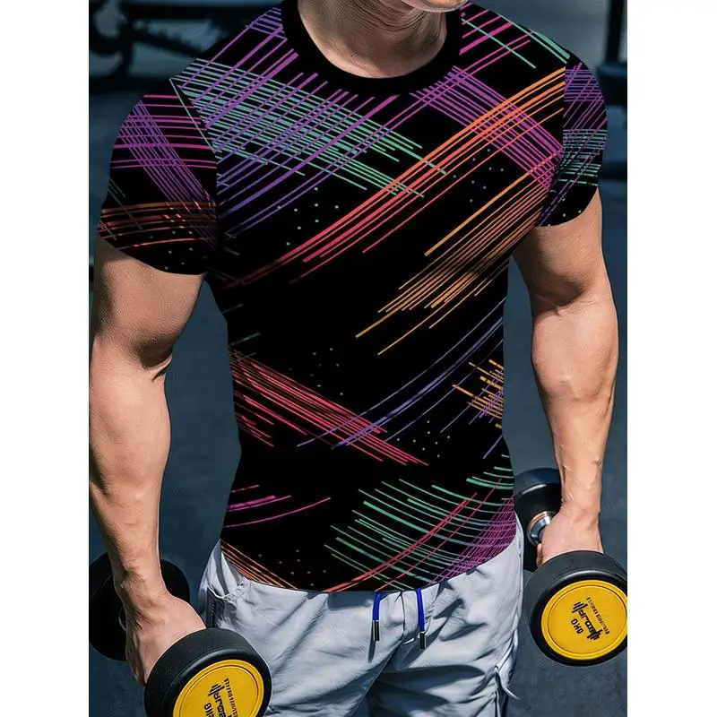Breathable Moisture Wicking Men's Sports T Shirt European American Style Printed Stretchy Body Hugging Muscle Defining Fitness
