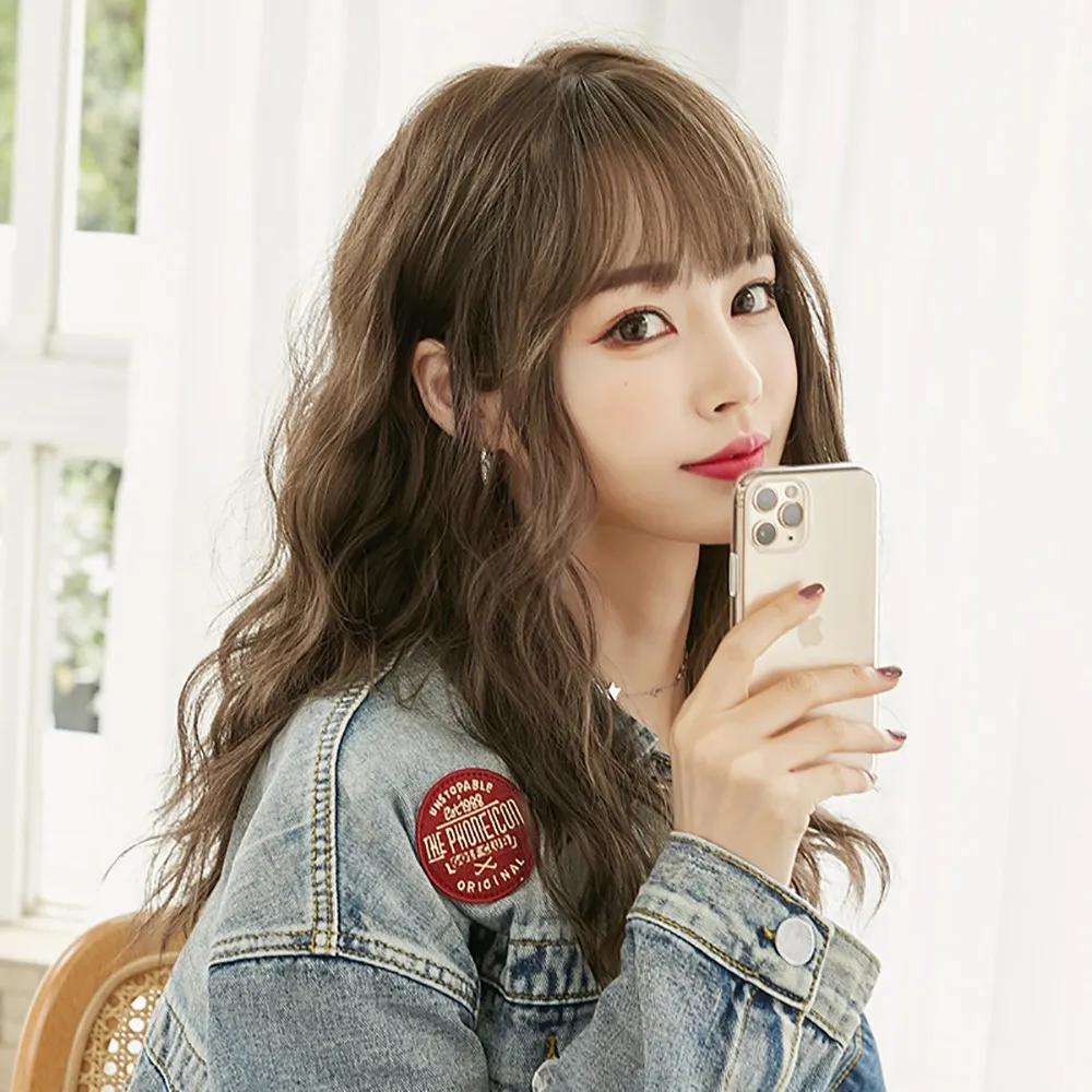 Routop Long Hair Curly Wig for Women in Black Brown 54cm + Multi-Color Wig Net