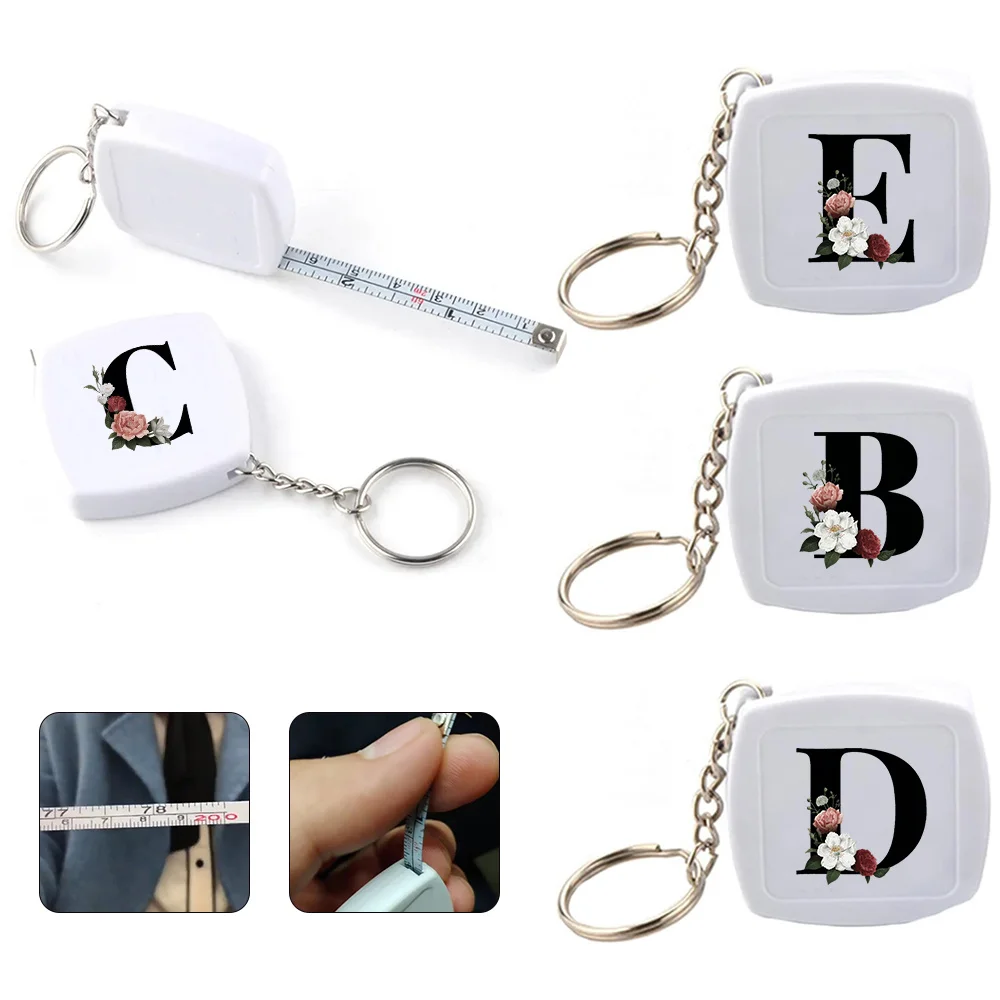 

Portable 2m Pocket Tape Measure Double Scale Stretchable Sewing Tape Measure Thick Shell Measuring Tool Black Floral Pattern