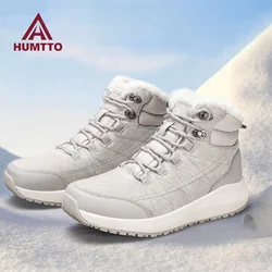 HUMTTO Outdoor Snow Boots cowhide Hiking shoes with fur Trainers Winter women waterproof Camping Hunting sneakers Cold Resistant