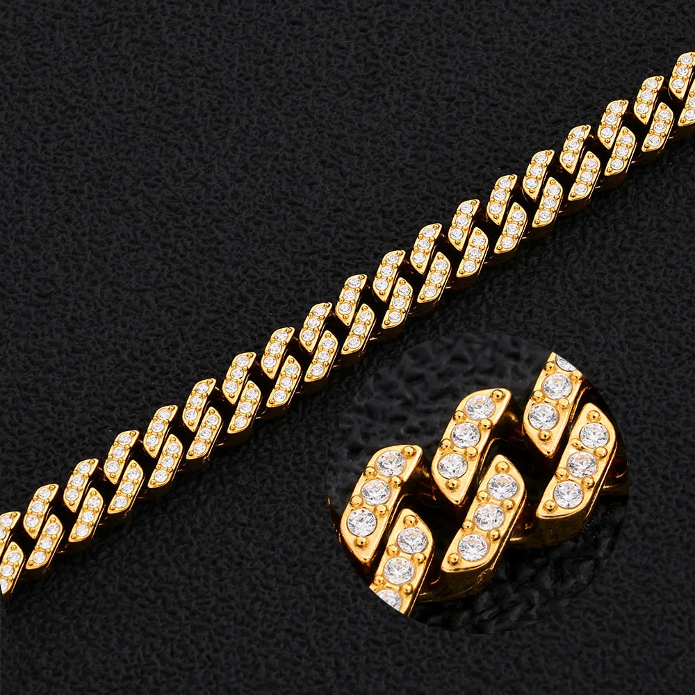ESKEEM Waterproof 6MM Stainless Steel Cubic Zirconia Bracelet Women Mens Jewelry Prong Iced Out Cuban Link Chain Wholesale