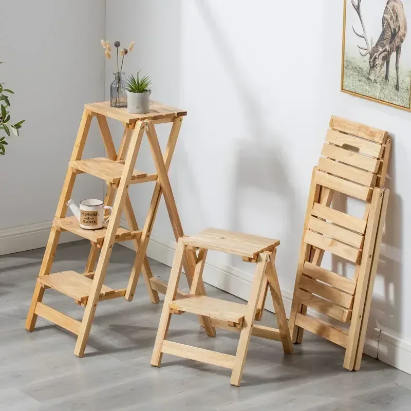 

Shipping Solid Wood Household Multifunctional Two-step Folding Ladder Step Stool Indoor Climbing Ladder Dual-use Small Ladder He