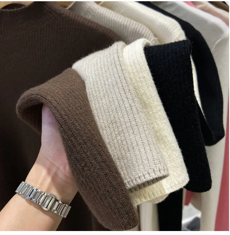 Turtleneck Winter Sweater Women Elegant Thicken Velvet Lined Warm Sueter Knitted Pullover Slim Tops Jersey Knitwear Jumper New