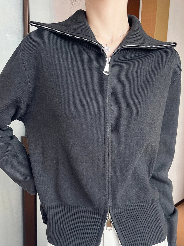 Jaet tricoté en Patchwork pour femmes, coupe ample, tissu doux, Long, fermeture à glissière, Cardigan ouvert, Faion, automne 2025