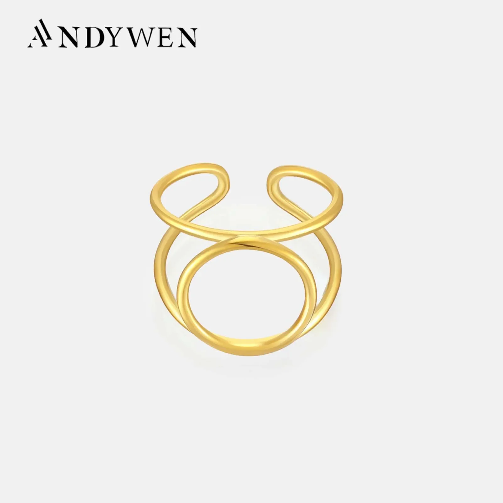 

ANDYWEN 925 пробы серебряные золотые геометрические круглые Регулируемые кольца с изменяемым размером женские кольца в стиле рок