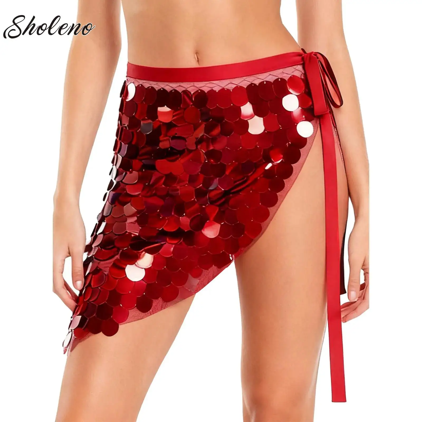 

Women Dance Wear Accessories Dancing Belt Glittery Sequin Belly Dance Hip Scarf Lace-up Waist Skirt Hip Wrap for Chacha Dance