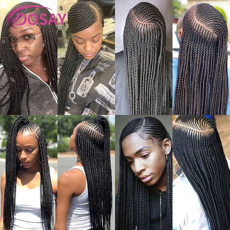 Box Braid Side Part Braided Synthetic Braids Hair Wig Cornrow Braid Wigs Lace Front Wigs Knotless Box Braid Wig For Black Women