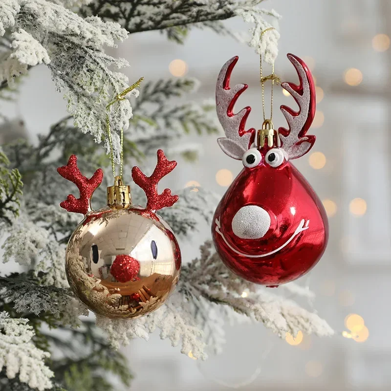 

2pcs Christmas Elk Ball Ornaments Xmas Tree Special-shaped Painted Reindeer Hanging Pendants Christmas Party Cute Gifts For Kids