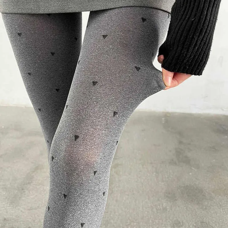 

120D Gray Love Dot Women's Tights Thin Velvet Elastic High Waist Pantyhose Spring and Autumn Compression Stockings Streetwear