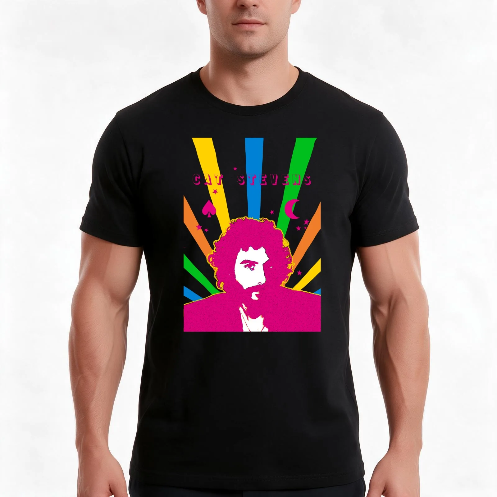 Cat Stevens T-Shirt, Summer Casual Cotton Tee, Oversized Streetwear Tops, Vintage Graphic Print, Loose Fit Short Sleeve