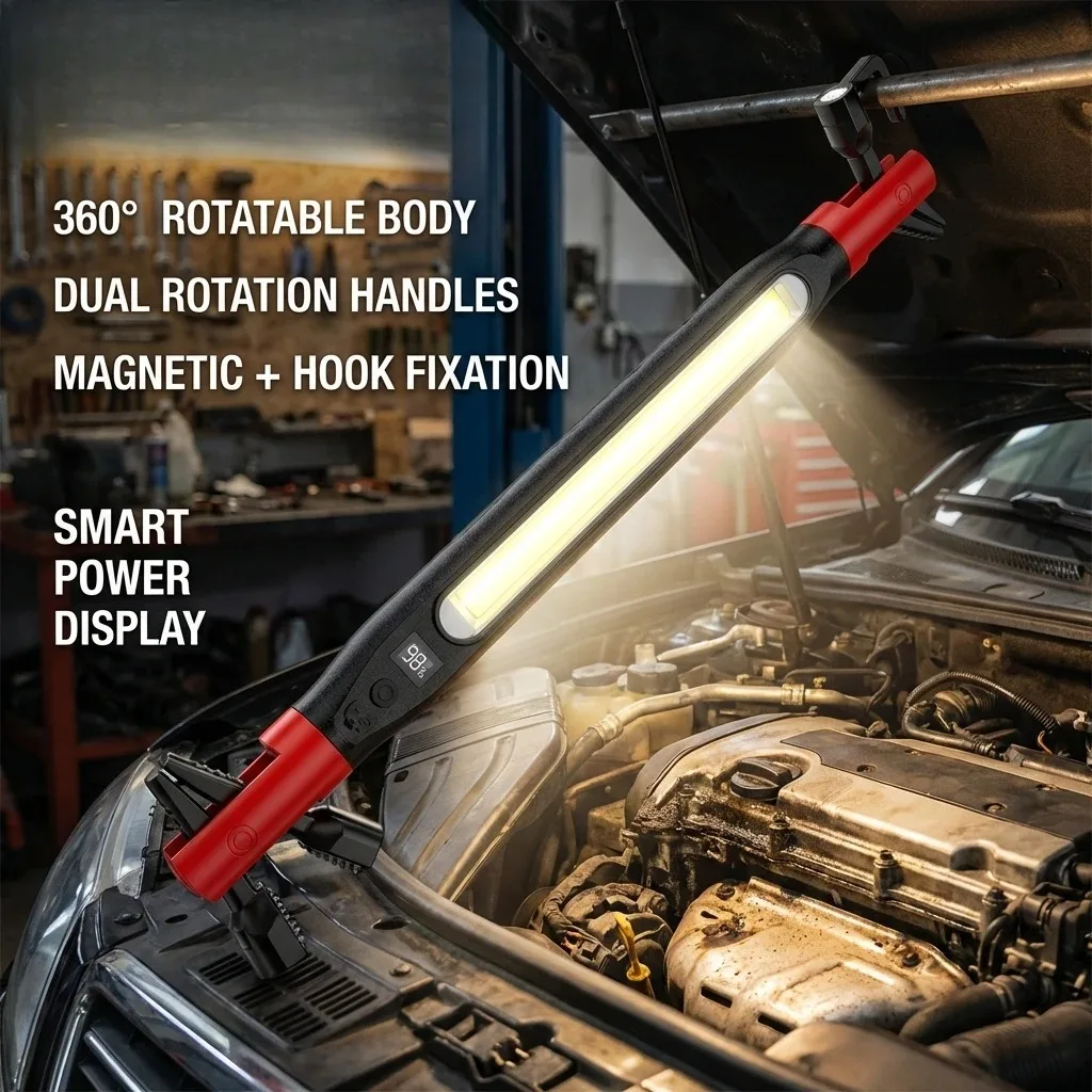 Bild 3: Superhelle LED-Taschenlampe Wiederaufladbare Magnetische Arbeitsleuchte mit 360°-Drehung °   Schwenkbarer Kopf mit Eingebauter Batterie für Notfall-Autoreparaturen
