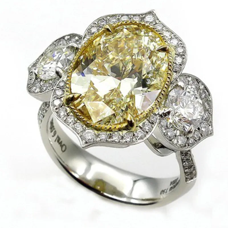 2026 New European and American Style Large Diamond Golden Egg Shaped Ring Luxury Engagement Wedding Color Separation Jewelry