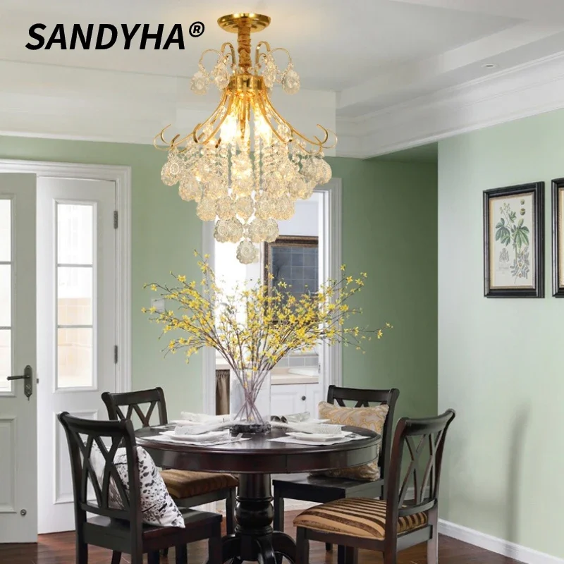 

SANDYHA Gold Iron Crystal Pendant Light Chandelier Living Room Dining Table Unique Decor Fixture Modern Luxury Statement