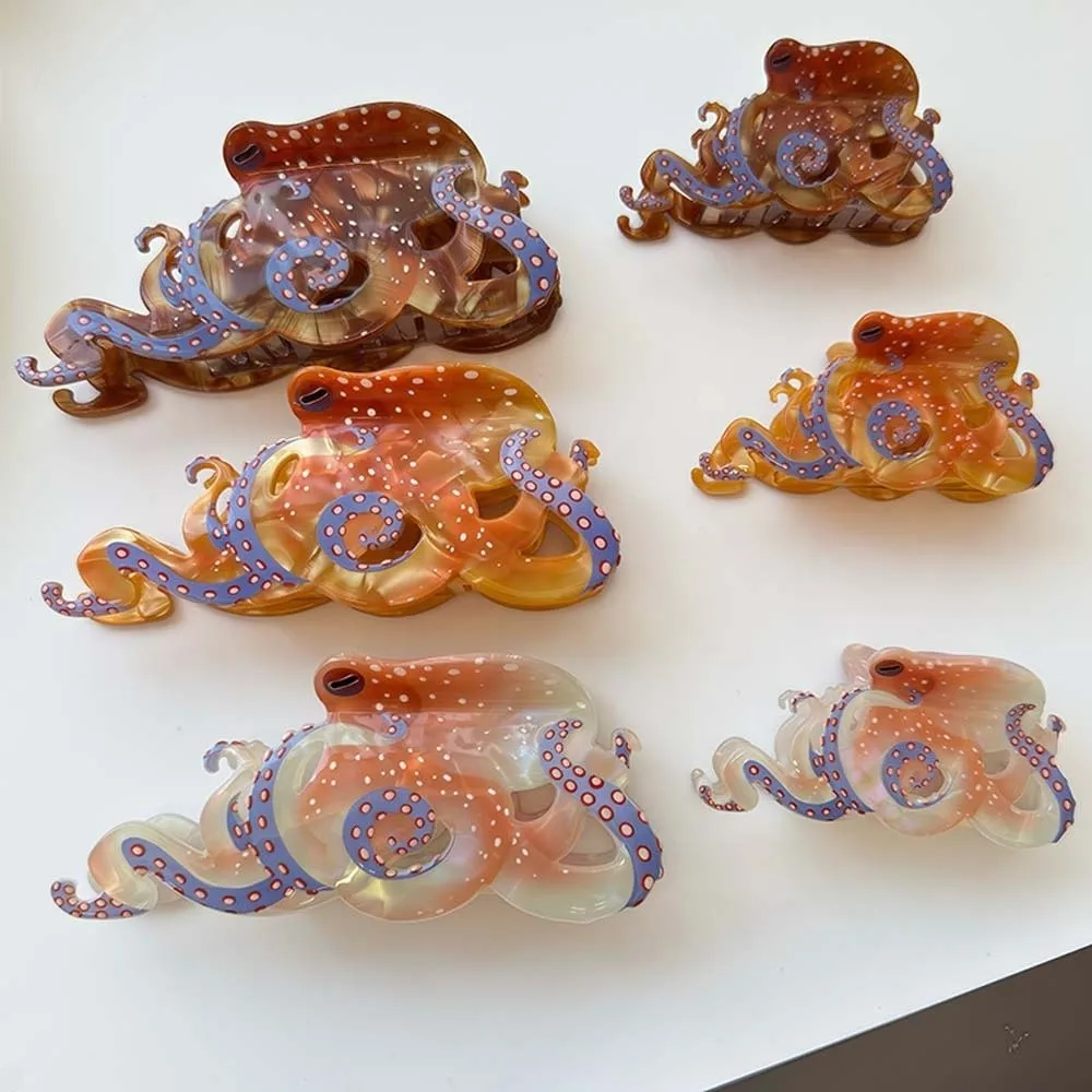 

Sweet Acetic Acid Hair Claw Acrylic Bead Oyster Shark Clip Ocean Series Seaside Vacation Headwear Squid Hair Claw Summer