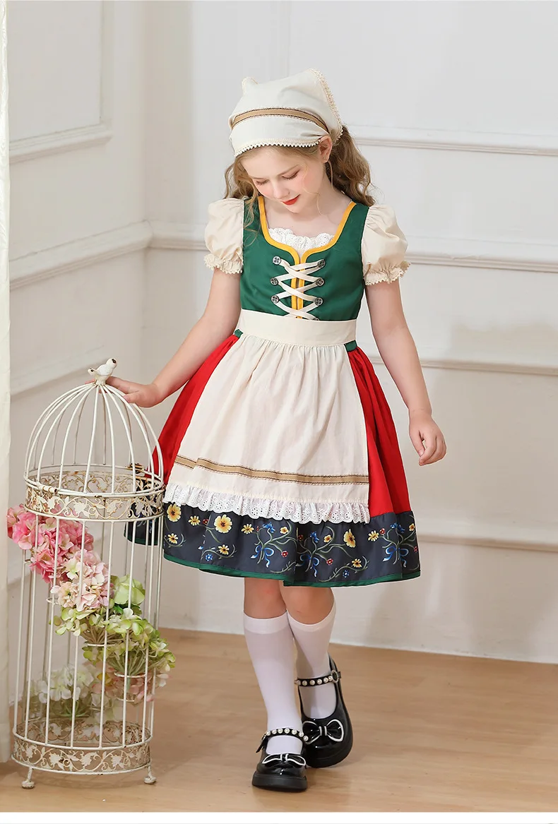 Kinder Karnevalskostüm München Oktoberfest Mädchenkostüm Klassisches Alpen-Landkostüm Mädchen Paradekostüm Cosplay Festliches Kleid Party – Detail 25
