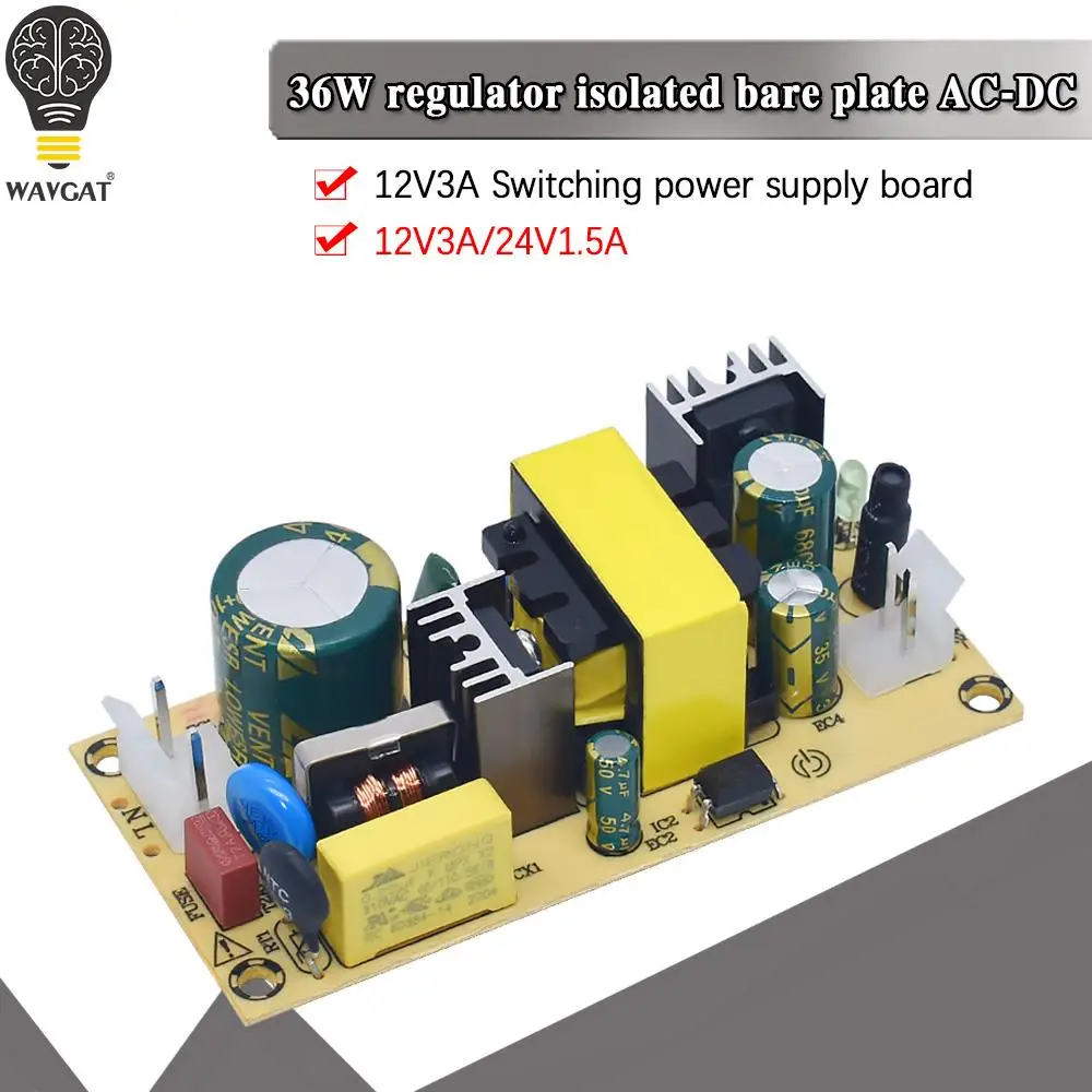 WAVGAT AC-DC 12V3A 24V1.5A 36W moduł zasilacza impulsowego goły obwód 220V do 12V 24V płyta do wymiany/naprawy