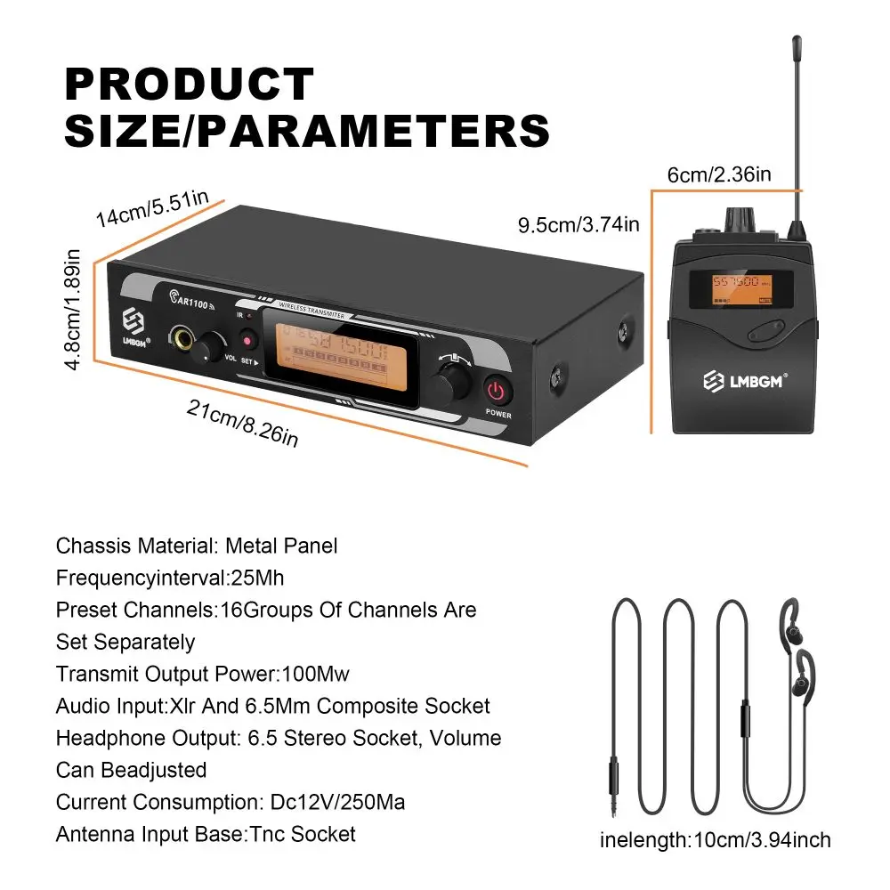 LMBGM-AR1100 ระบบตรวจสอบอินเอียร์ไร้สาย (มีกระเป๋าคาดเอวสี่ช่อง) ระบบไมโครโฟนตรวจสอบแบบเรียลไทม์ความถี่ Whf -