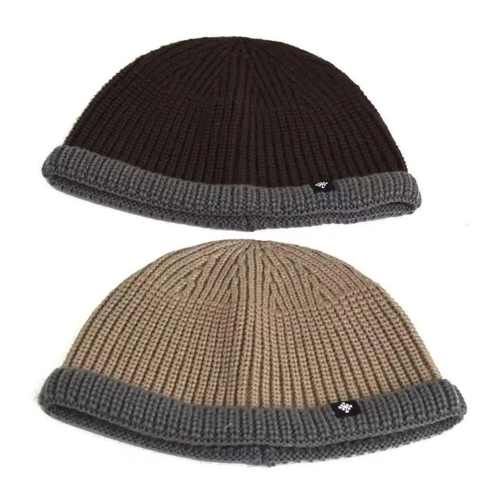 Fashion Thickened Knitted Beanie Stretchy Fit Wind Resistant Cuffed Beanie Contrast Cuff Winter Skull Cap Autumn Wear