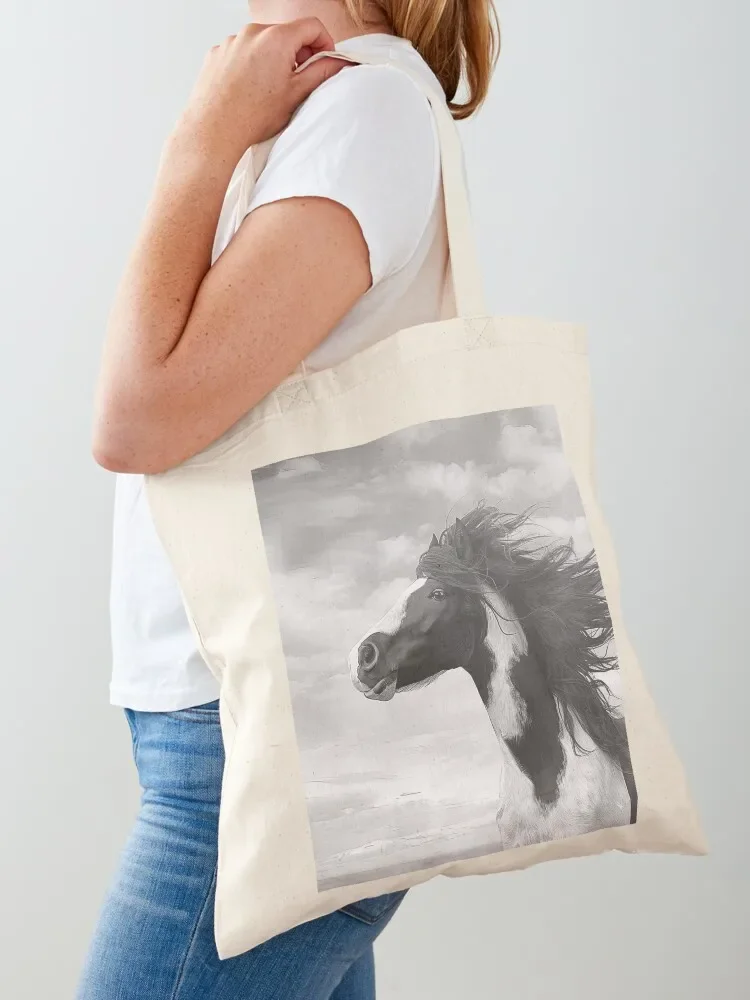 Wind in My Mane Silver Tote Bag reusable shopping bag custom canvas bag