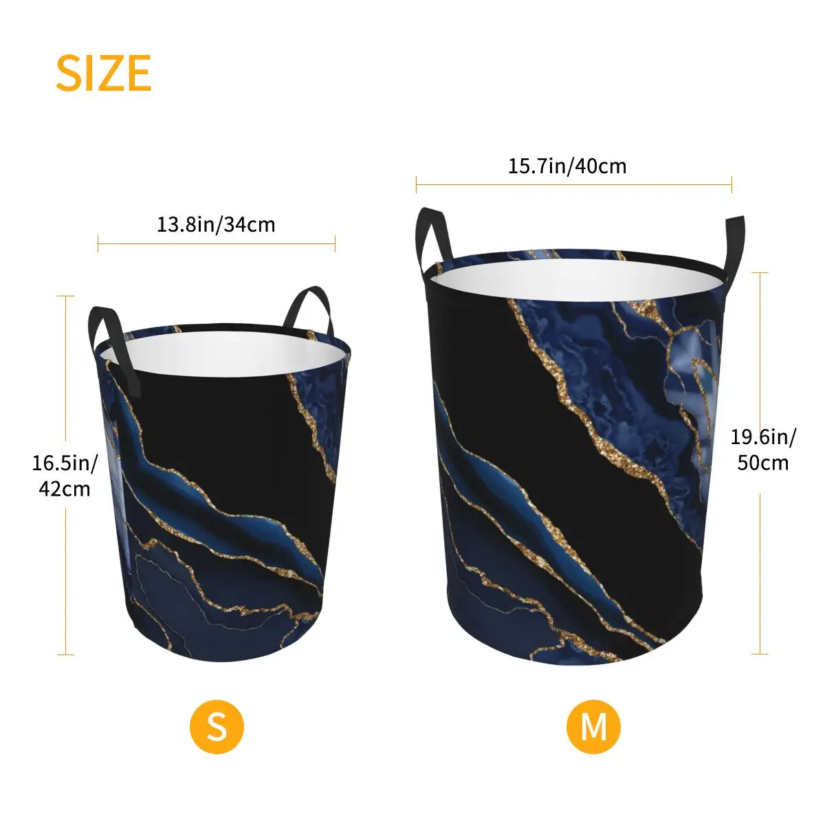 Custom Abstract Blue And Gold Modern Marble Texture Laundry Basket Foldable Toy Clothes Hamper Storage Bin for Kids Nursery