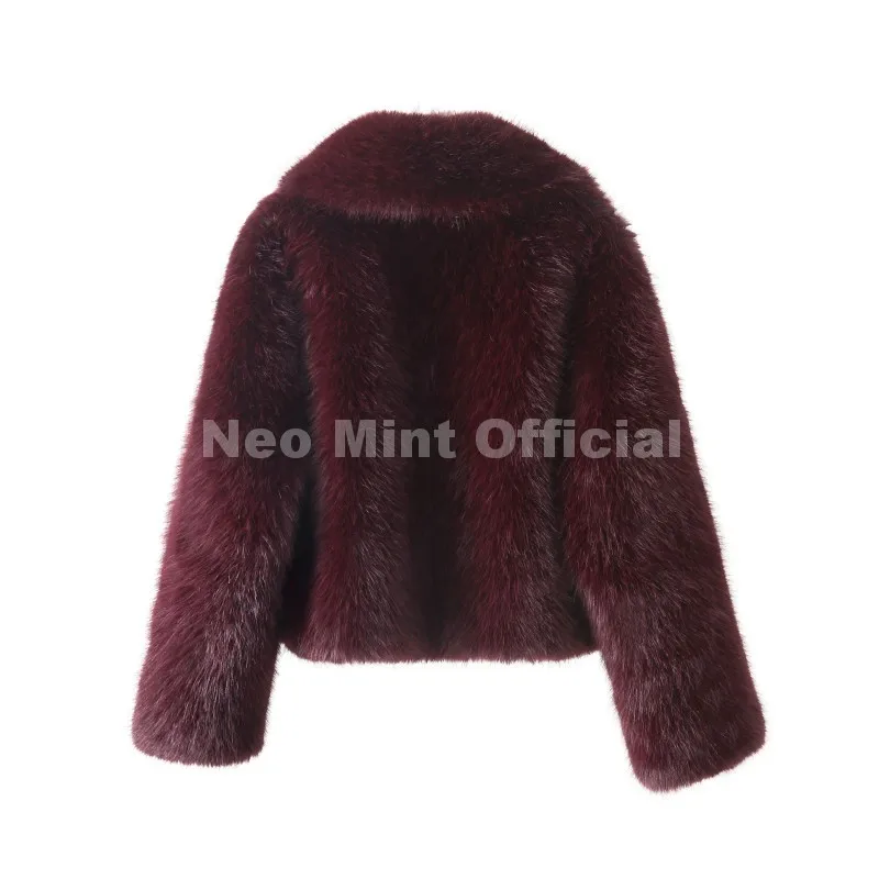 Neo Mint Winter 2025 Trendy Brown Obsession Cropped Shawl Collar Faux Fur Coat Women Jacket Chic Girls Brand Fox Fur Outerwear