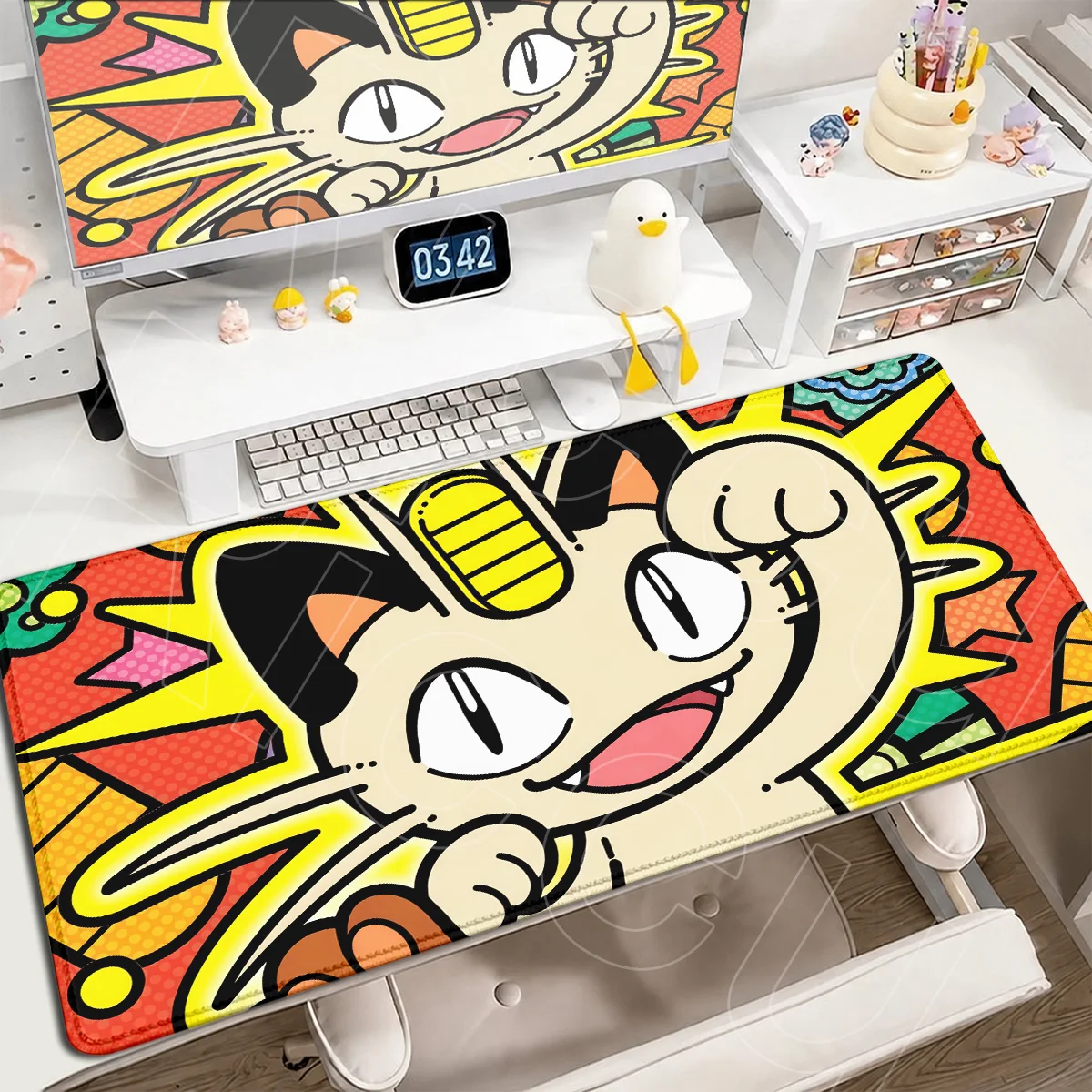Podkładka pod mysz dla graczy Pokemon E-sport XXL, urocza japońska anime, mata pod klawiaturę komputerową, kreskówkowy Meowth, rozszerzona, z nadrukiem HD, do laptopa i komputera stacjonarnego.