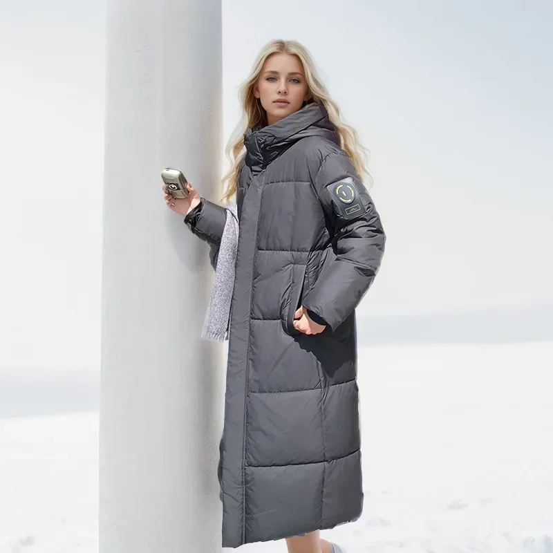 Parkas gruesas de nieve para mujer, abrigo largo holgado de algodón con capucha, a prueba de viento y brillante, novedad de invierno, 2024