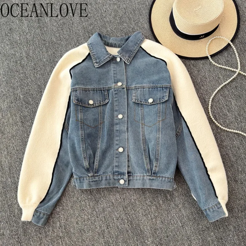 

OCEANLOVE джинсовые куртки для женщин контрастные цвета осень-зима Chaquetas корейская мода повседневная простая Женская куртка